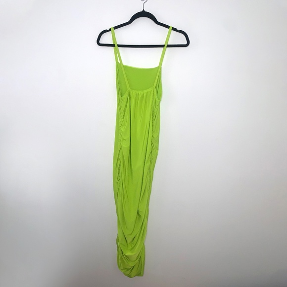 Neon Yellow, Midi, Bodycon Ruched Dress - Picture 4 of 8